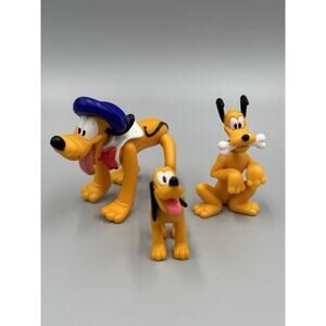 Disney Pluto Figures Lot Of 3 Includes Epcot France & Bone In Mouth Figures